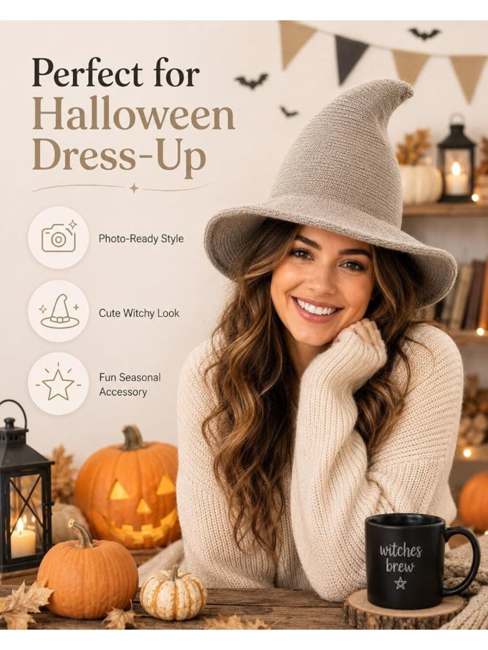Unisex Light Khaki Halloween Masquerade Cosplay Costume Hat Wool Knitted Cap